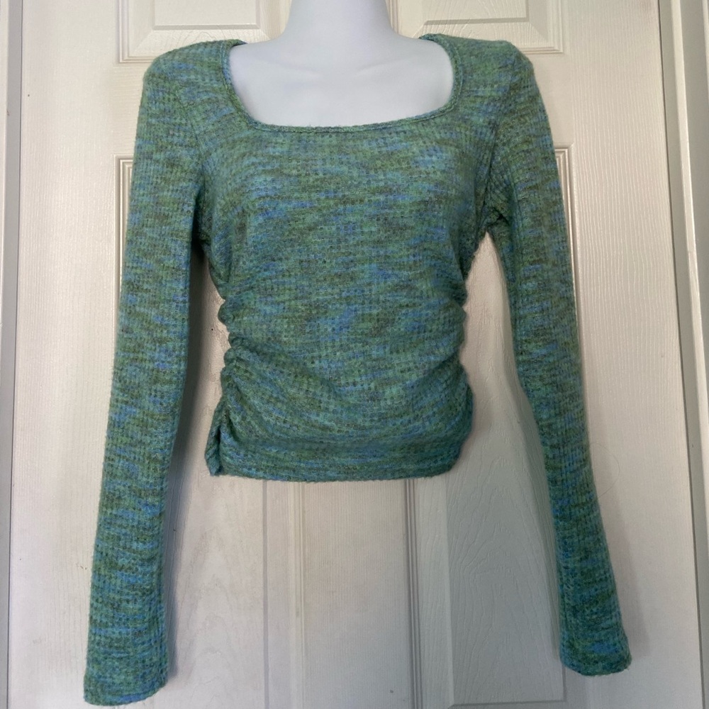 Green and Blue Long Sleeve Knit Top